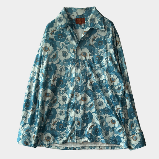 70's JC Penney The men's shop JCペニー ポリエステル シャツ 開襟 ブルー (L)/B2950SH-SO