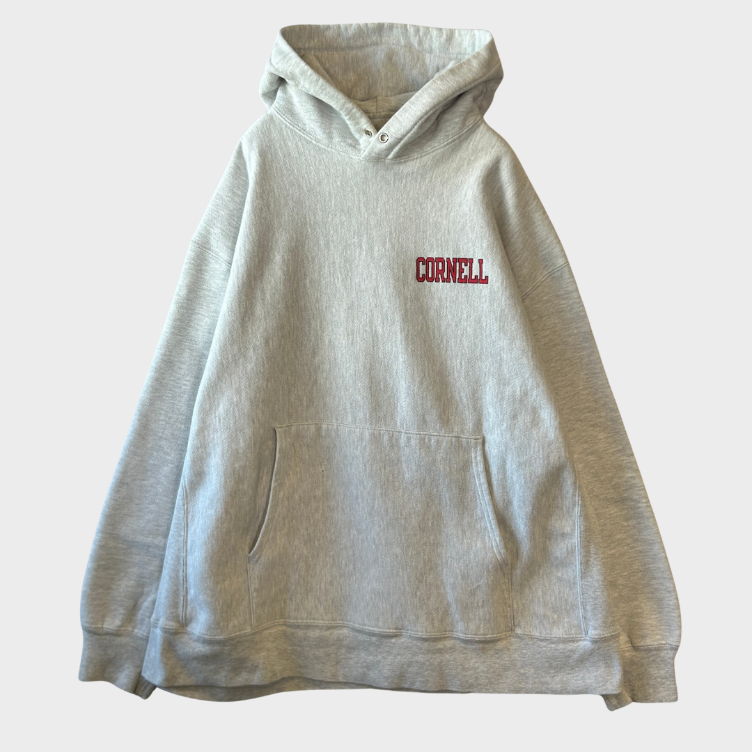 00's Champion REVERSE WEAVE リバースウィーブ CORNELL 両面プリント カレッジフーディー アッシュグレー (XL)/A8197S-SO