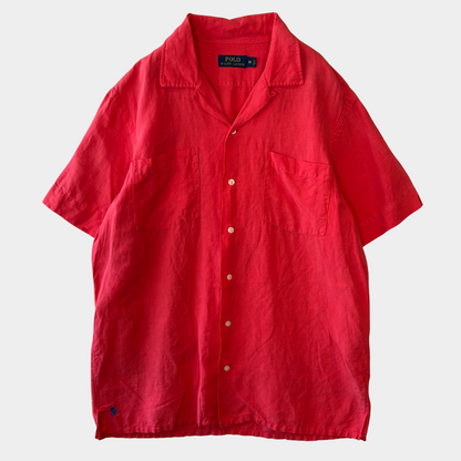 00's Polo Ralph Lauren ラルフ シルク/リネン オープンカラーシャツ 裾ポニー ピンク(M)/A3019SH-SO
