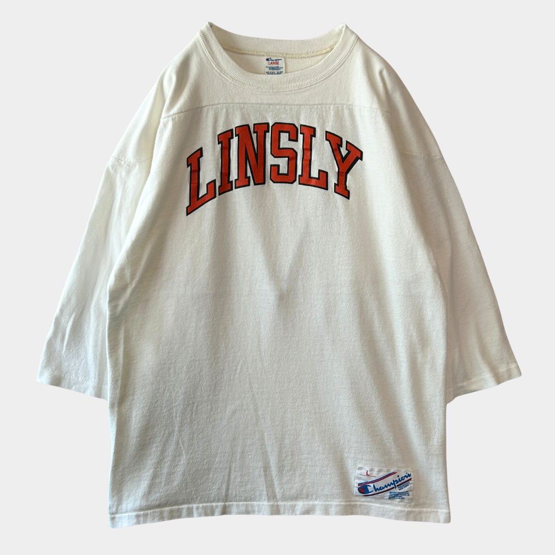 80's Champion チャンピオン LINSLY フットボールTシャツ コットン　白(L)/C1019T-SO