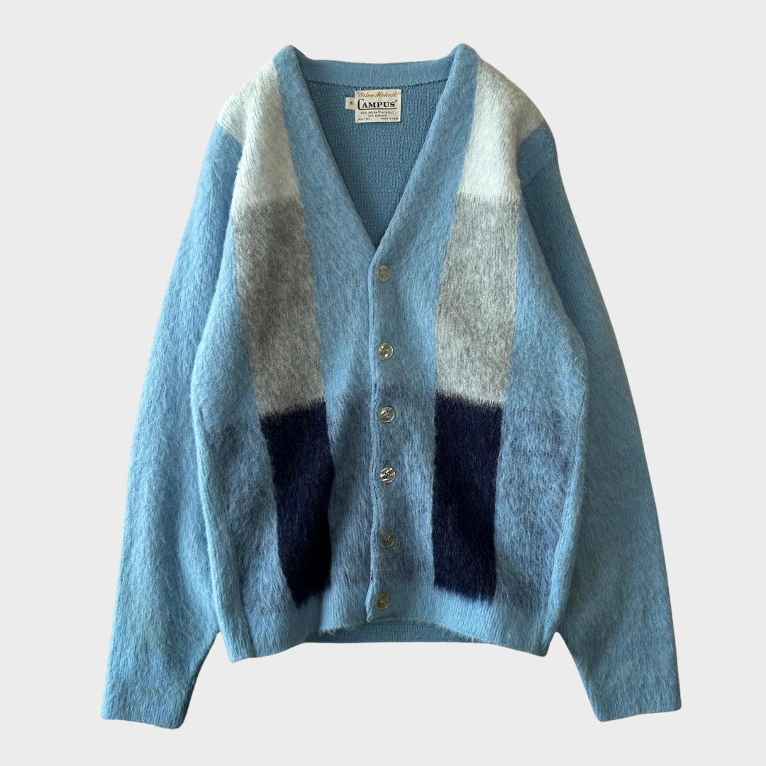 60's Campus モヘアカーディガン 白灰紺水色 (M)/A6645K-SO