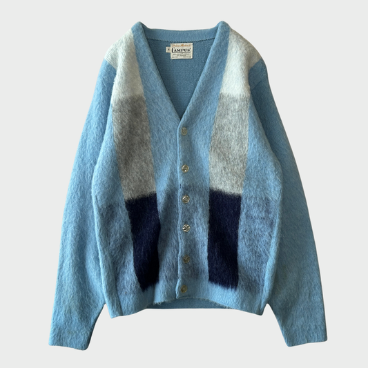 60's Campus モヘアカーディガン 白灰紺水色 (M)/A6645K-SO