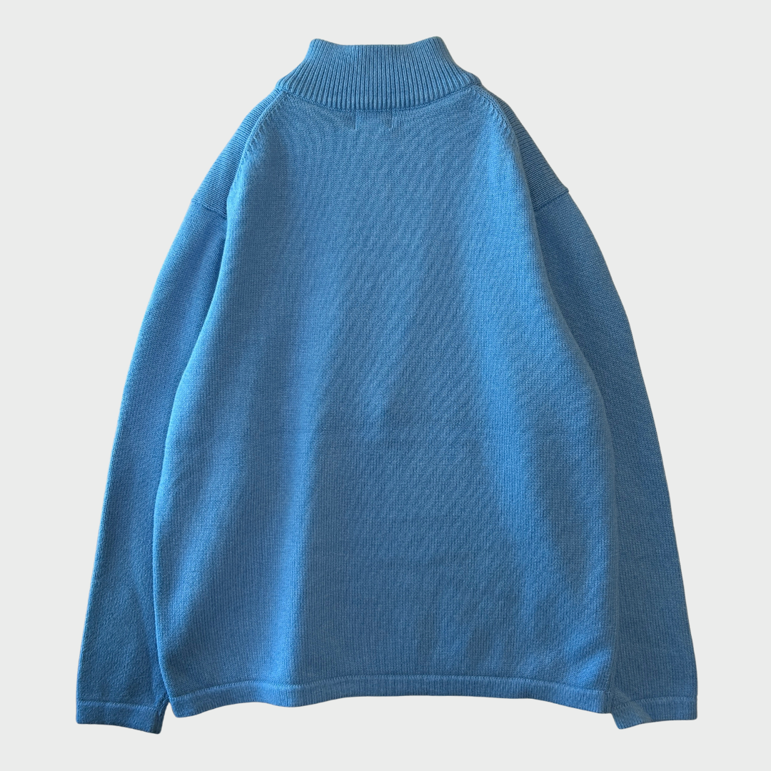 00's L.L.Bean ハーフジップコットンニット 水色 (L)/B3140K-SO