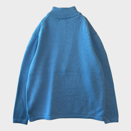 00's L.L.Bean ハーフジップコットンニット 水色 (L)/B3140K-SO