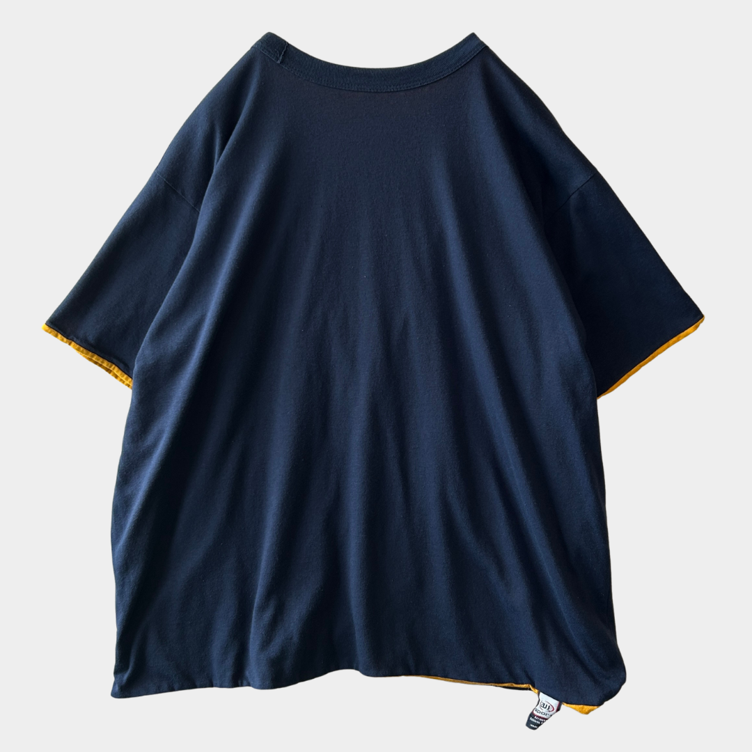 90's Arrowear ダブルフェイスTシャツ ネイビー/イエロー  USA製 (XL)/C1223T-SO