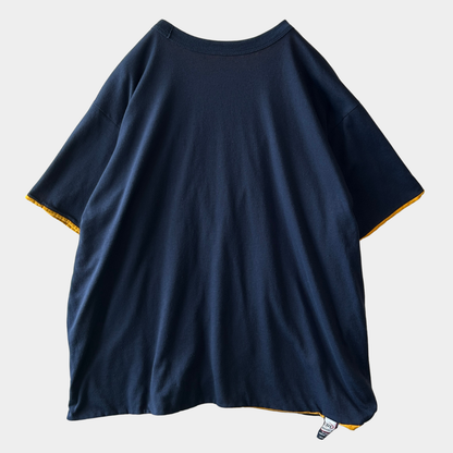 90's Arrowear ダブルフェイスTシャツ ネイビー/イエロー  USA製 (XL)/C1223T-SO
