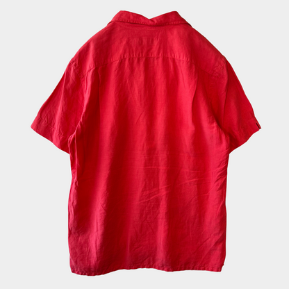 00's Polo Ralph Lauren ラルフ シルク/リネン オープンカラーシャツ 裾ポニー ピンク(M)/A3019SH-SO