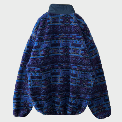 90's Columbia フリース ネイティブ デザインプルオーバー 青黒紫 (L)/A8809F-SO