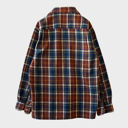 70's JCPenney モンゴメリーワード ウール オープンカラーチェックシャツ 紺黄白橙 (M)/A5096S-SO