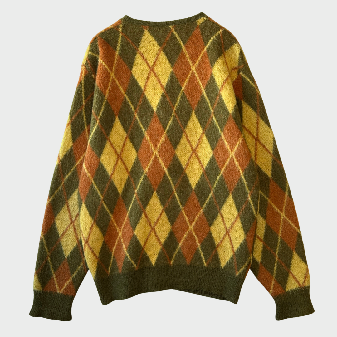 60~70's Sears アーガイル モヘアカーディガン 黄カーキオレンジ (M)/A9298K-SO