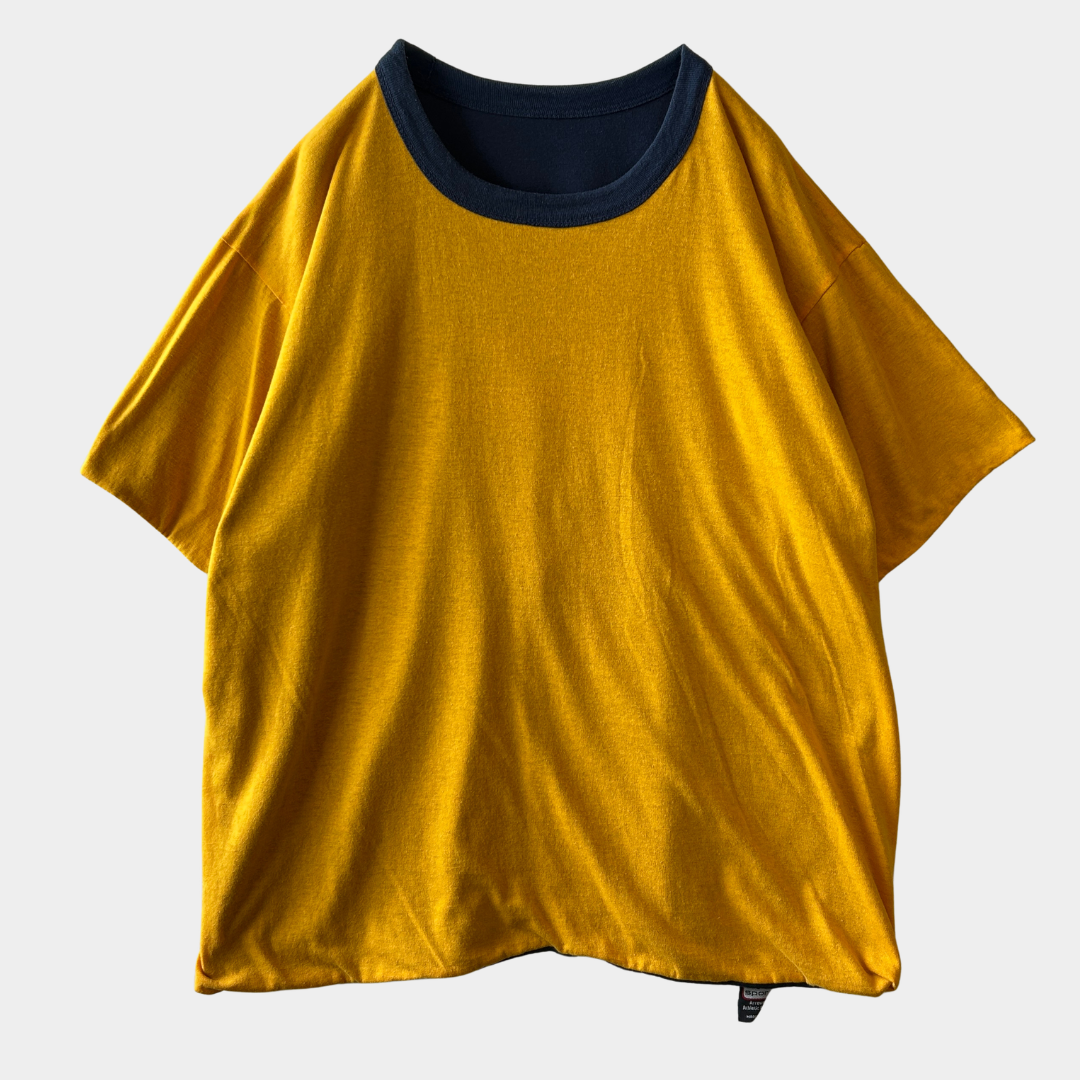 90's Arrowear ダブルフェイスTシャツ ネイビー/イエロー  USA製 (XL)/C1223T-SO