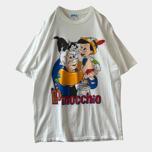 90's Disney ディズニー Pinocchio ピノキオ キャラクターTシャツ 白(XL)/C0432T-SO