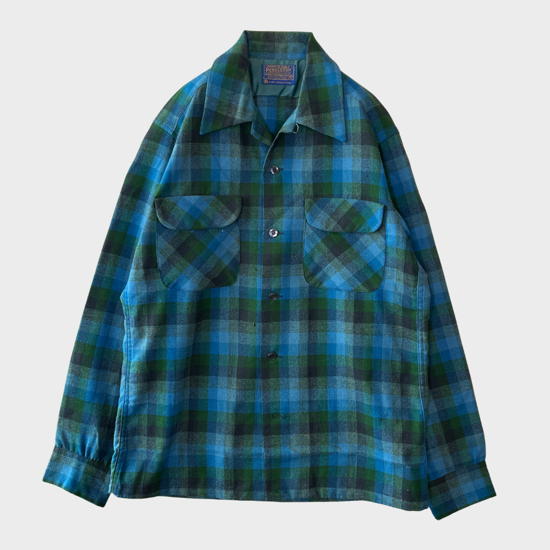 60's Pendleton ボードシャツ チェック 青緑紺 (S)/A8668S-SO