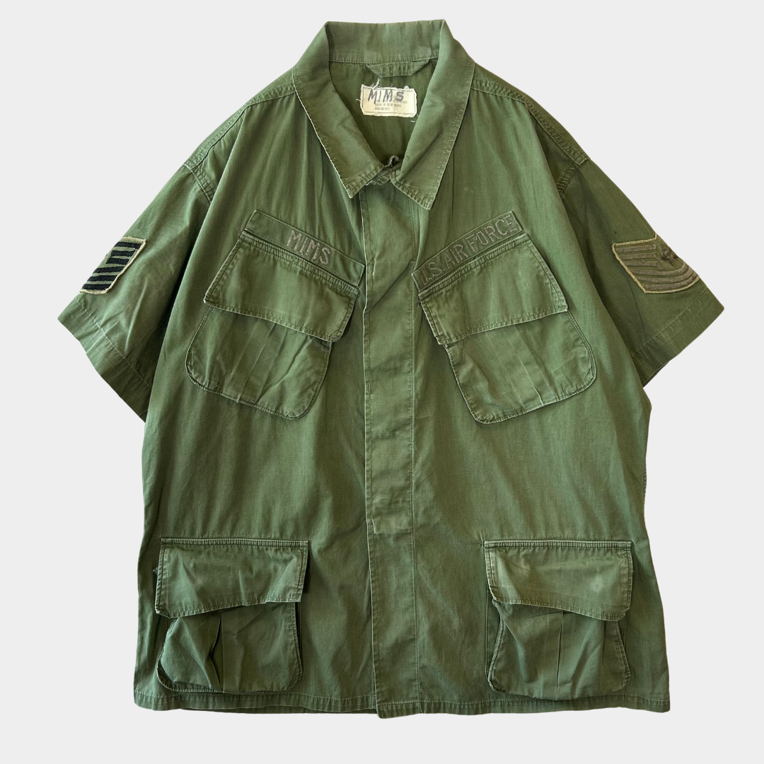60's USAF S/Sジャングルファティーグジャケット 半袖シャツ ミリタリー (L-R)/A5907SH-SO