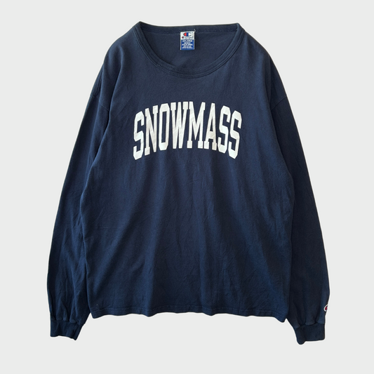 90's  Champion SNOWMASS プリント ロンT ネイビー 2XL /A7124T-SO