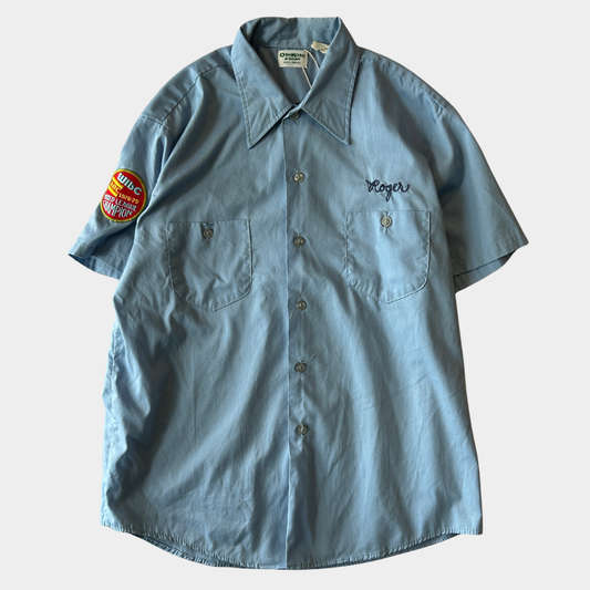 70's OshKosh Roger WIBC ABC s/s ボーリングシャツ 青 (L)/A7436S-SO