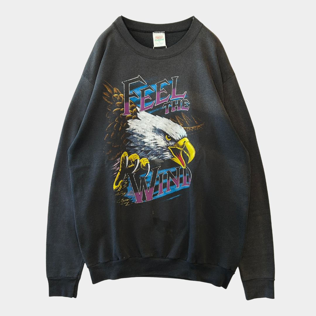 90's Center Star "FEEL THE WIND" アメリカンサンダー イーグルプリントスウェット 黒 (XL)/B2356S-SO