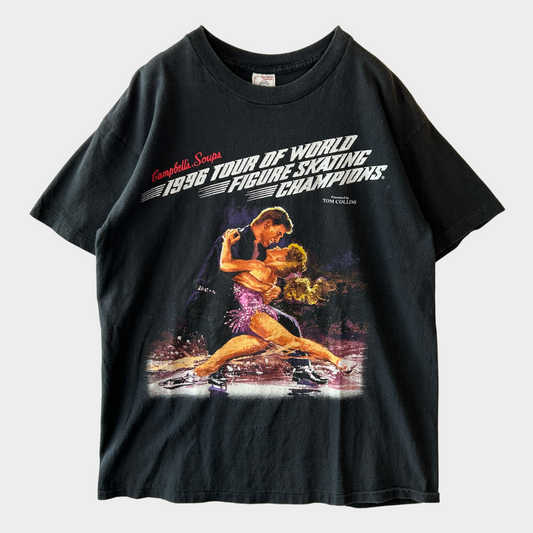 90's DELTA "1996 TOUR OF WORLD FIGURE SKATING CHAMPIONS" トム・コリンズ スケートTシャツ 黒 (L)/B2068T-SO