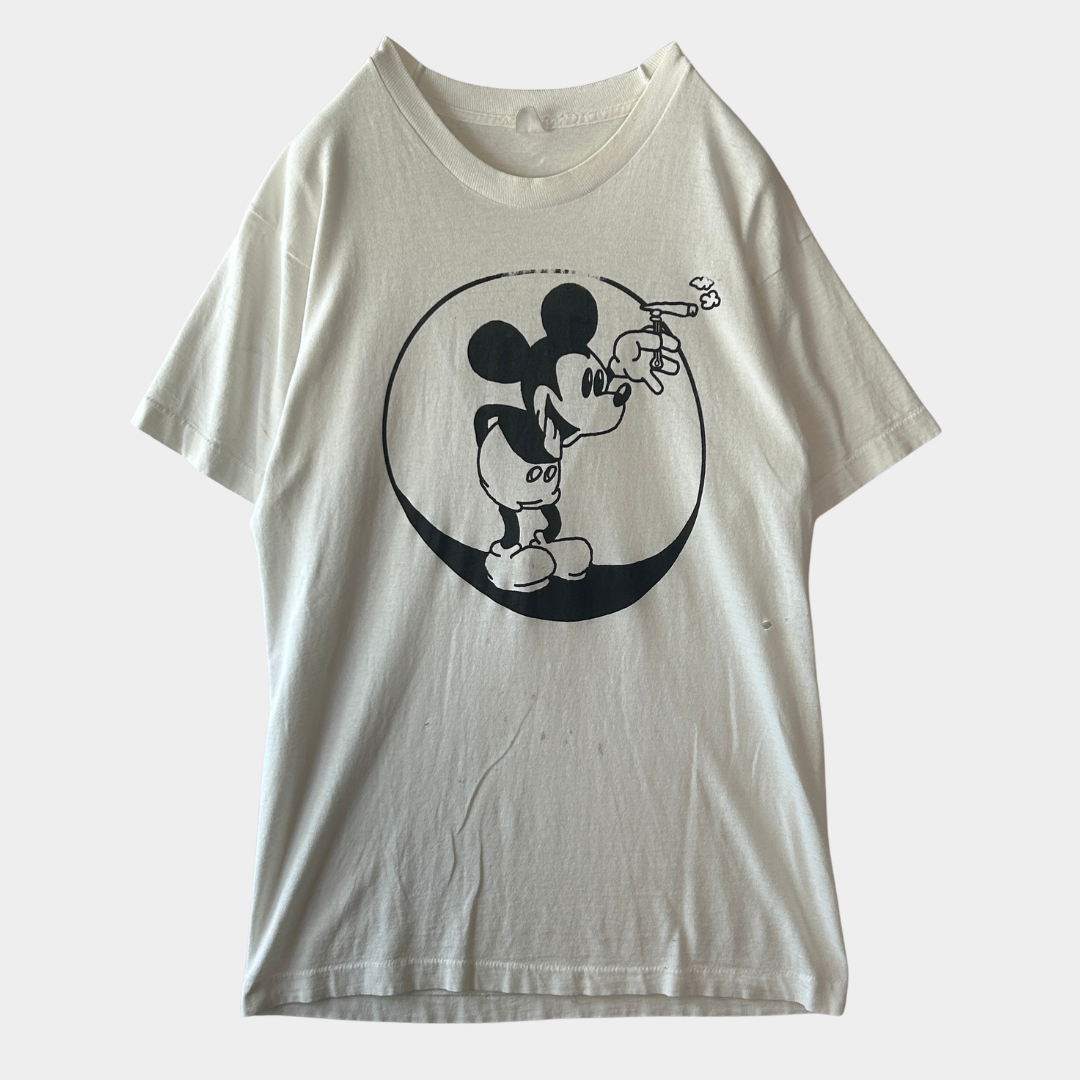 80's Fruit of the loom ディズニー ミッキーマウス キャラクターTシャツ 白 (L)/A6543T-SO