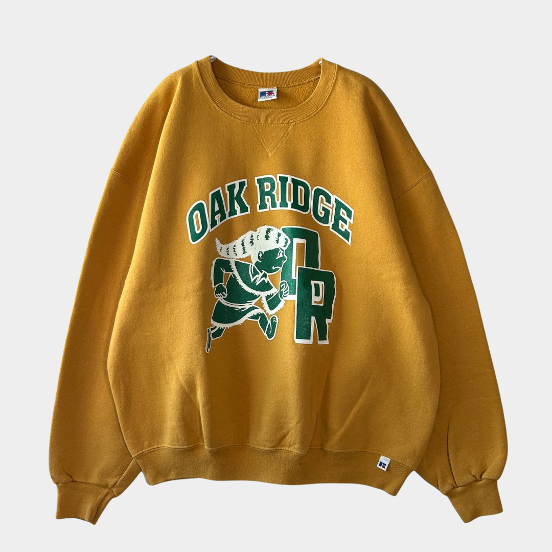 00's RUSSELL ATHLETIC ”OAK RIDGE" カレッジ スウェット マスタード(XL)/B2847S-SO