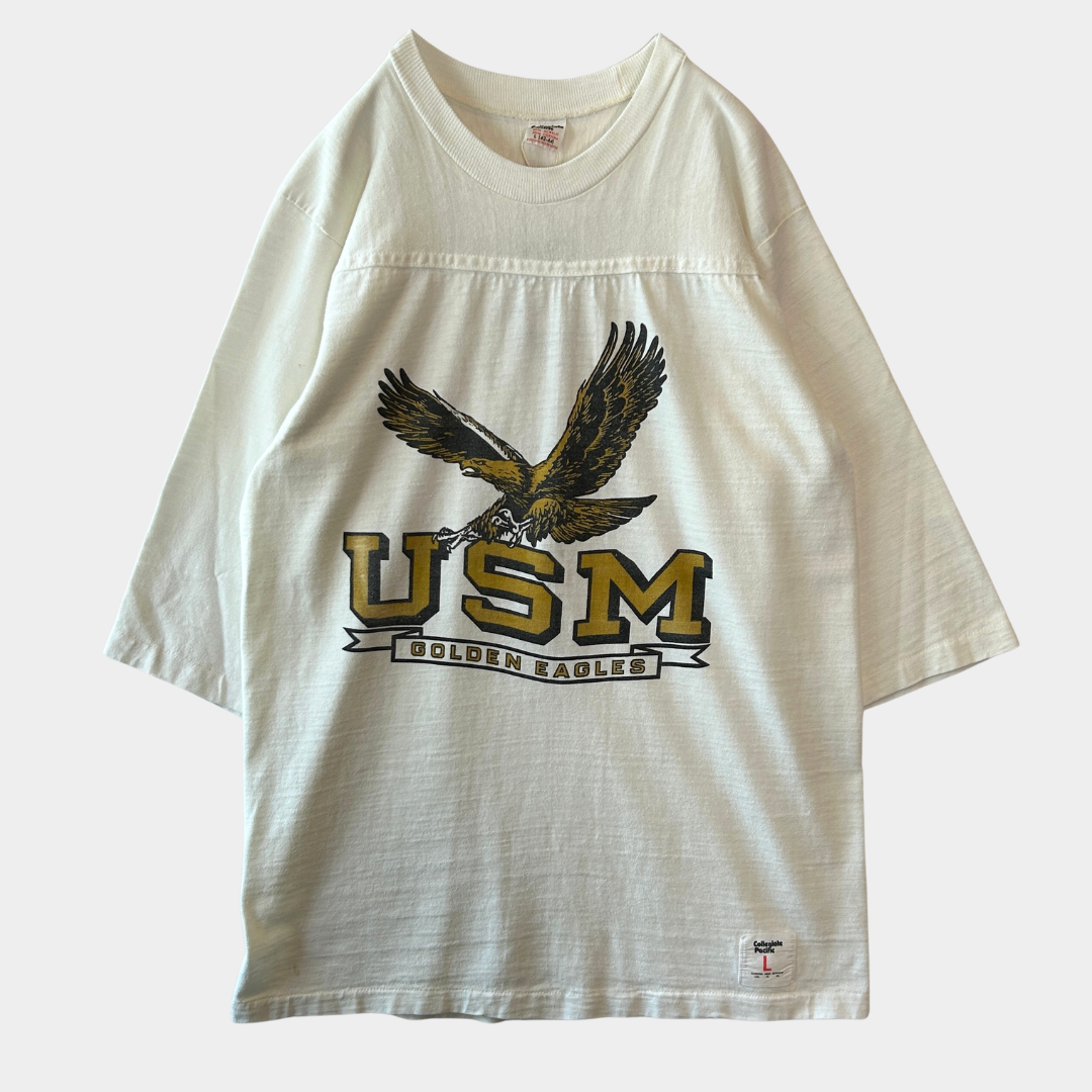 80's Collegiate Pacific USM Golden Eagles フットボールT コットン/アクリル 白(L)/C1020T-SO