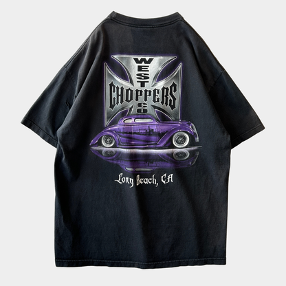 00's West Coast Choppers ウェストコーストチョッパーズ クラシックカー＆アイアンクロス Tシャツ ブラック(XL)/C0997T-SO