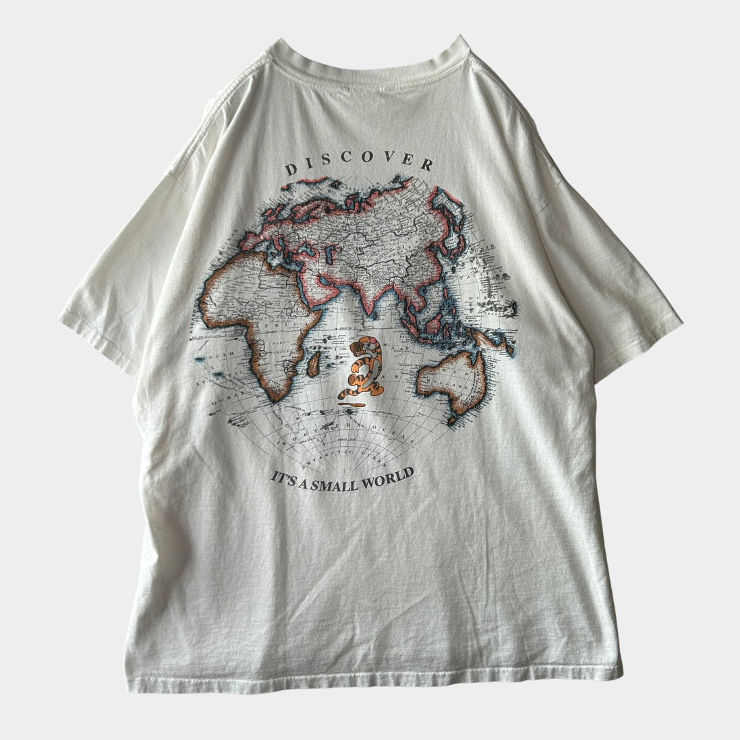 90's Disney "It's a small world" ティガー マッププリントTシャツ 白 (サイズ不明)/C1055T-SO