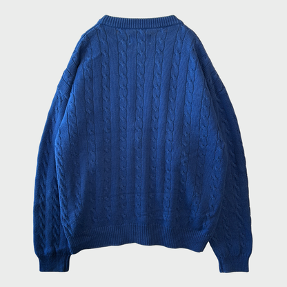 90's Eddie Bauer ケーブル編み コットンニット 青 (L)/A5606K-SO