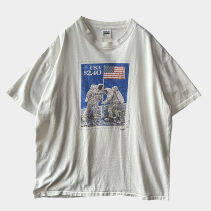 90's anvil  アポロ１１号月面着陸記念切手プリントTシャツ 白(XL)B1942T-SO