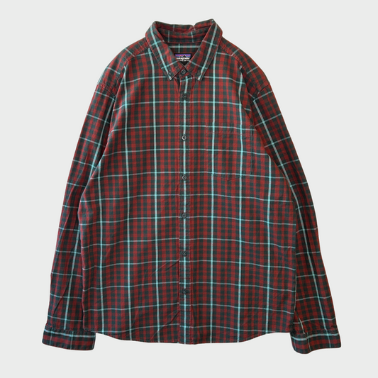 00's Patagonia パタゴニア ボタンダウンチェックシャツ 赤黒緑 (L)/A7919SH-SO