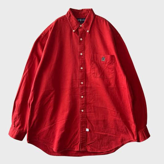 00's Ralph Lauren ラルフローレン ポロベア 無地シャツ 赤 (XL)/A7730SH-SO