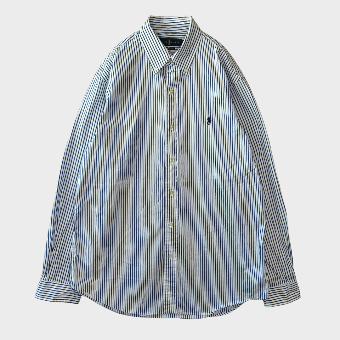 00's Ralph Lauren ラルフローレン ストライプシャツ 青白 (L)/A7993S-SO