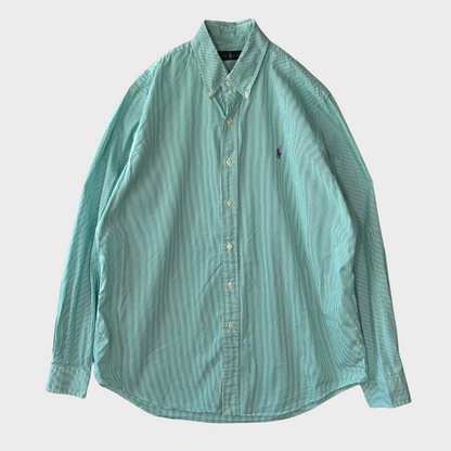 00's Ralph Lauren ストライプ コットンシャツ グリーン (L)/B1526S-SO