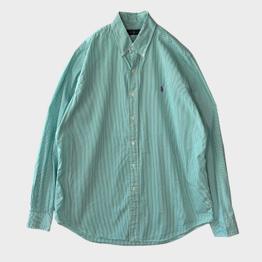 00's Ralph Lauren ストライプ コットンシャツ グリーン (L)/B1526S-SO
