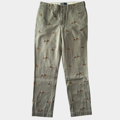 00's Polo Ralph Lauren twill pants ポロ ラルフローレン 雉 刺繍 パンツ グレー (36L)/B1457P-SO