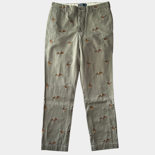 00's Polo Ralph Lauren twill pants ポロ ラルフローレン 雉 刺繍 パンツ グレー (36L)/B1457P-SO