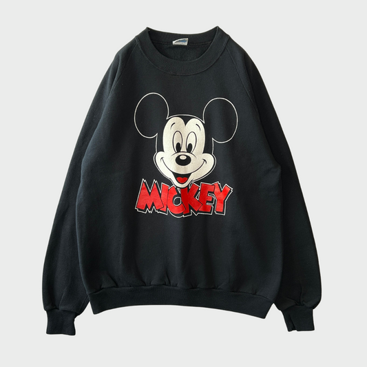80's  Disney  ミッキー ラグラン スウェット 黒 XL /A8263S-SO