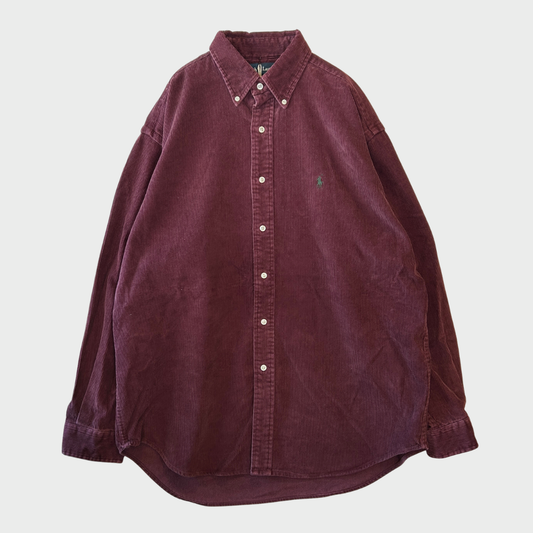 00's  Ralph Lauren ラルフ BLAIRE コーデュロイシャツ バーガンディー (L)/B3608SH-SO