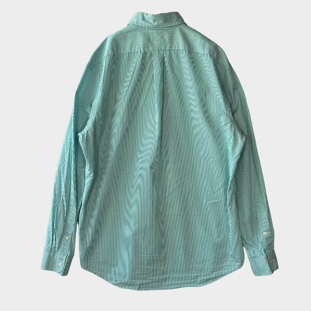 00's Ralph Lauren ストライプ コットンシャツ グリーン (L)/B1526S-SO