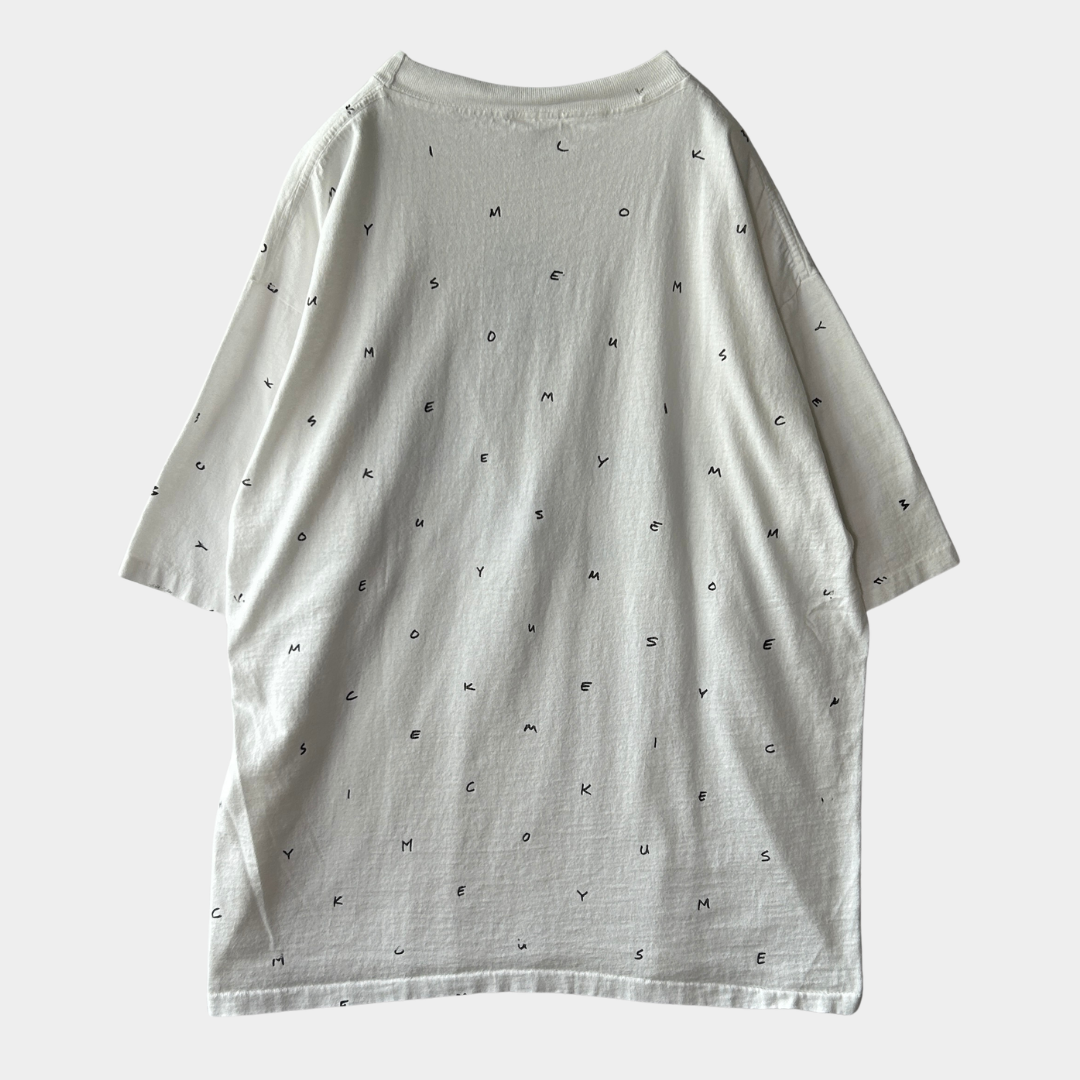 90's SDI ディズニー ミッキーマウス 総柄 キャラクターTシャツ 白 (XL)/A6408T-SO