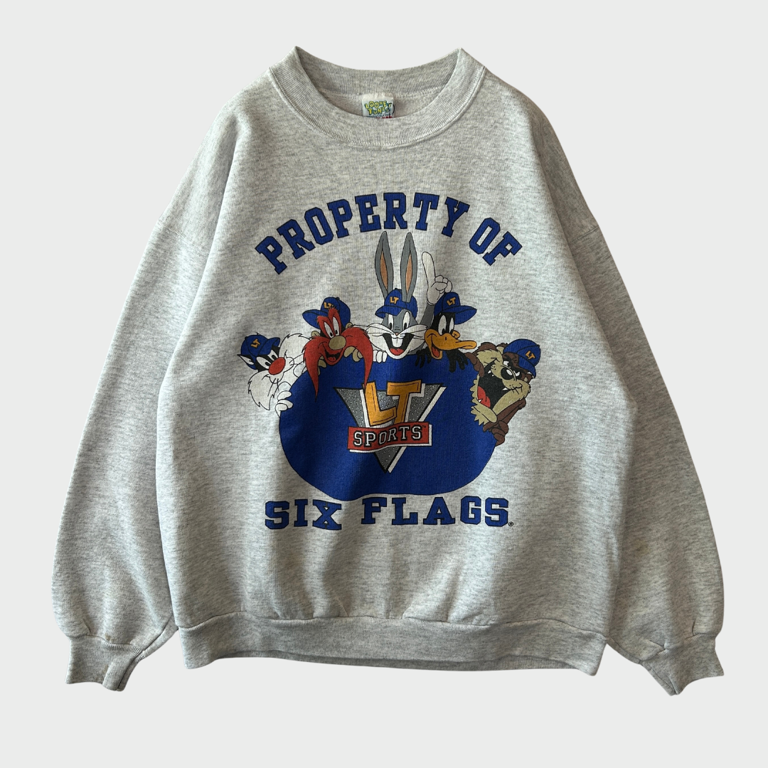 90's  SIX FLAGS  ルーニーテューンズ プリント スウェット グレー L /B1579S-SO