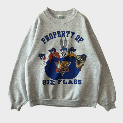 90's  SIX FLAGS  ルーニーテューンズ プリント スウェット グレー L /B1579S-SO