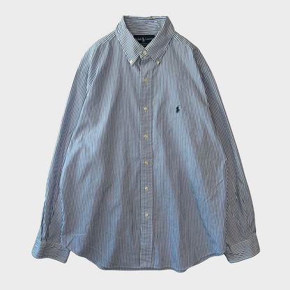 00's Ralph Lauren ラルフローレン ストライプシャツ 白青 (L)/A7969S-SO