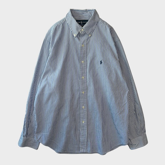 00's Ralph Lauren ラルフローレン ストライプシャツ 白青 (L)/A7969S-SO