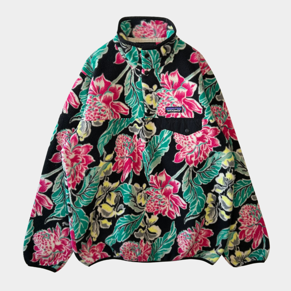 【美品】Patagonia花柄フリース 00's Patagonia パタゴニア シンチラスナップT フリースプルオーバー