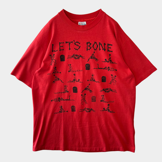 90's "LET'S BONE" スカルTシャツ 四十八手エロT ヘインズ 赤(XL)/A6467T-SO