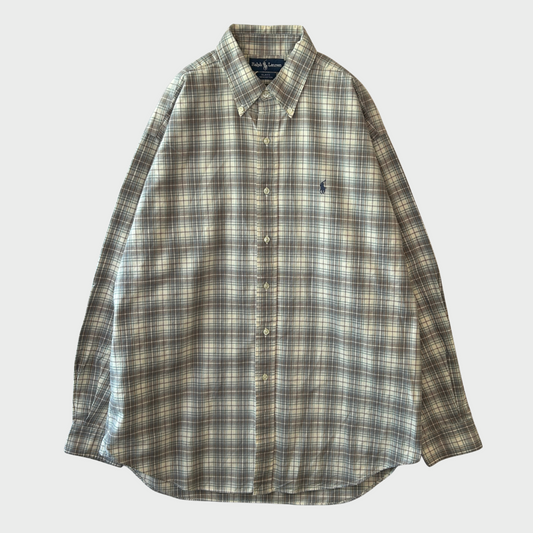 00's Ralph Lauren ラルフローレン チェックシャツ 白灰緑 (L)/A2523S-SO