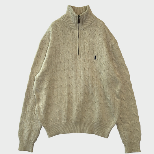 00's  POLO RALPH LAUREN  ハーフジップ  ケーブルニット ベージュ  M /A1498K-SO