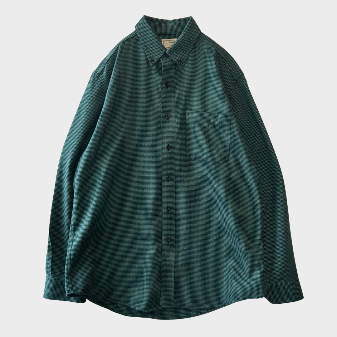 00's L.L.Bean エルエルビーン 千鳥格子柄 ボタンダウンシャツ 深緑 (M) /B4151SH-SO