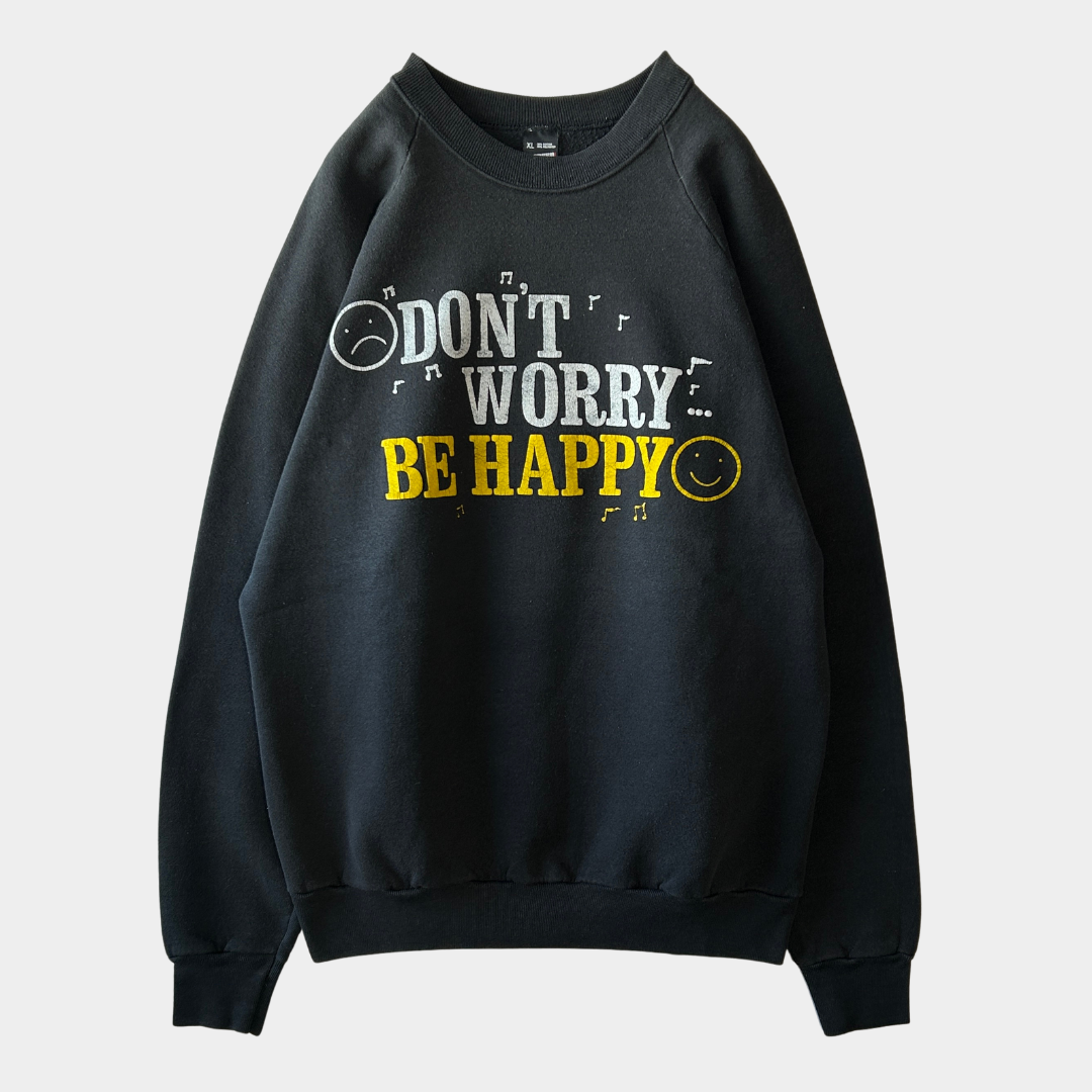 90's Screen stars "Don't worry Be Happy" ラグランスウェット 黒 (XL)/A8179S-SO